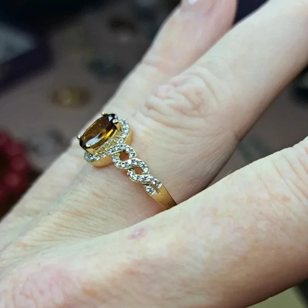 Golden Tourmaline & White Ziron Halo Enfinity style Ring.